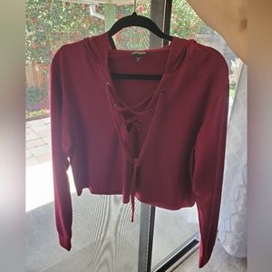 Express Women's Cropped Hoodie, Burgandy Sz XS NWOT